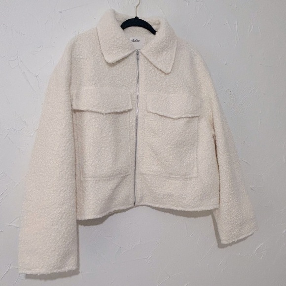Elodie Women's Minimalist Cozy Full Zip Boucle Cream Jacket Sz XL - Picture 9 of 13